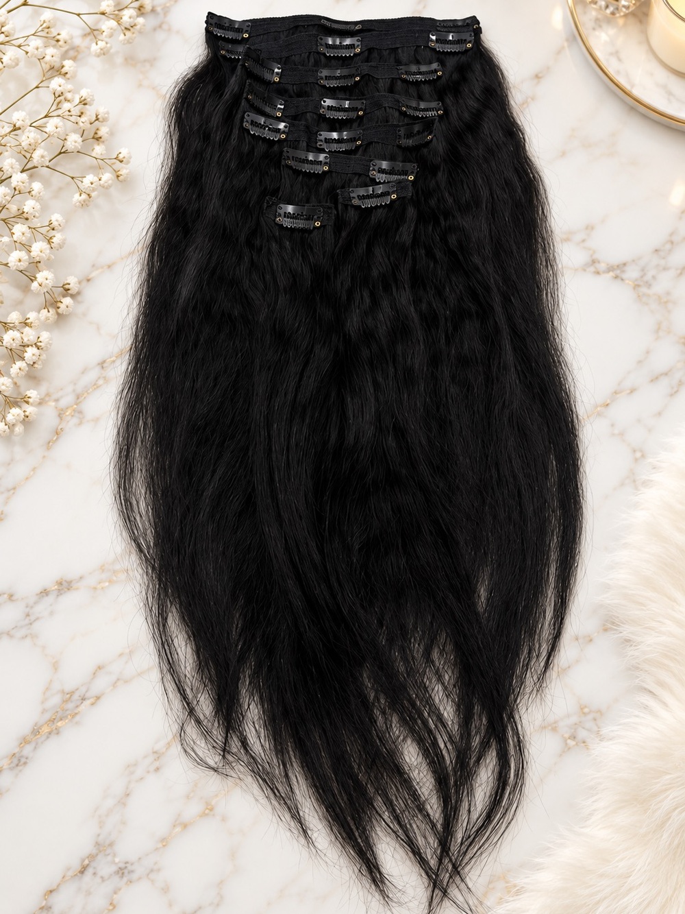 8pcs Clip ins Brazilian Virgin Human Hair Extensions Kinky Natural Black